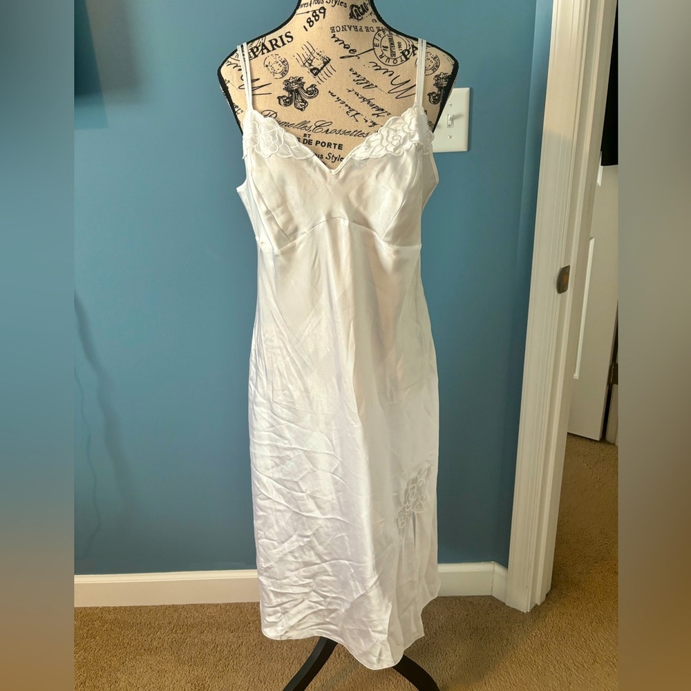 Marks & Spencer Ivory Midi Slip or Slip Dress with Flower Embroidery size 12